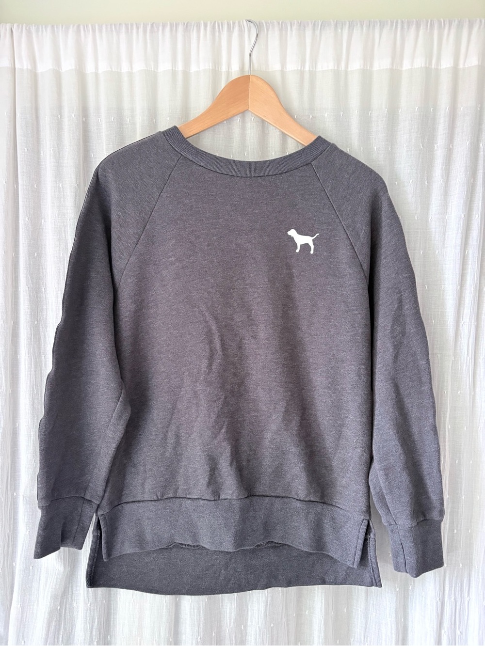 Victoria Secret PINK Gray Crewneck Sweater with Dog Logo